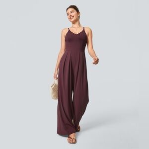 New! HALARA Breezeful Backless Side Invisible Zipper Wide Leg Jumpsuit Size SP